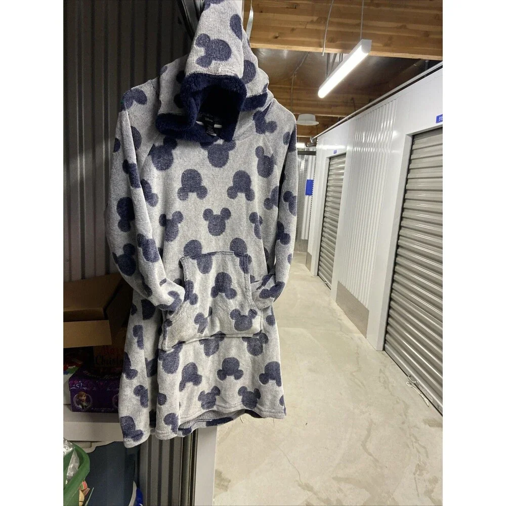 Disney Mickey Mouse Silhouette Blue Plush Hooded Nightgown Size M - Picture 9 of 16